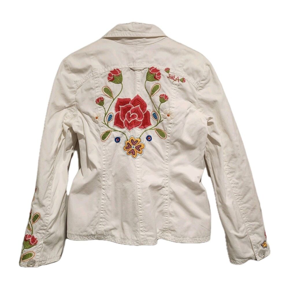 Johnny Was JWLA Floral Embroidered White 100% Cotton Jacket Size Large - Picture 2 of 15
